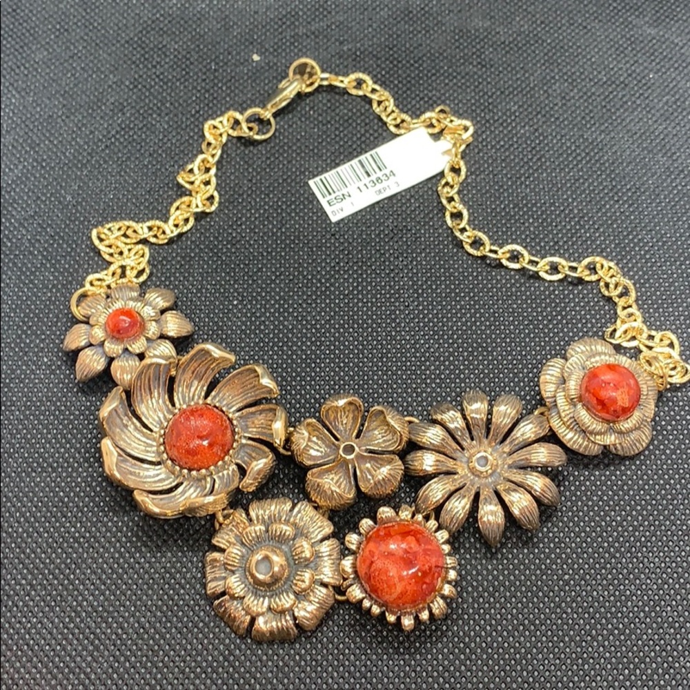 Barse Coral Bronze Floral Necklace.